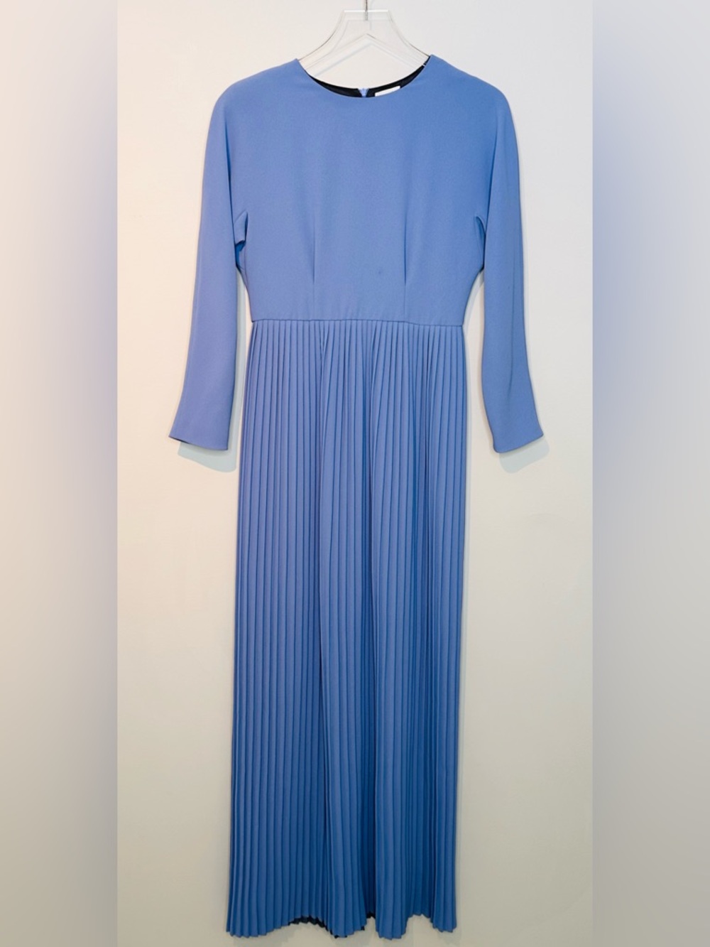 Dries Van Noten Blue Periwinkle Long-Sleeve Pleated Maxi Dress